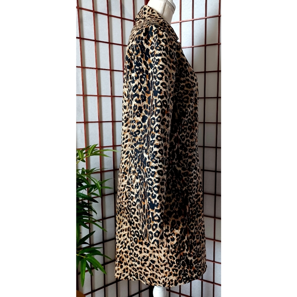 Leopard Print 4-Button Front Collared Trench Coat… - image 3